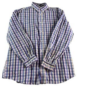 Wrangler 20X Mens XXL Plaid Button Down Western Shirt Longhorn Logo Cotton